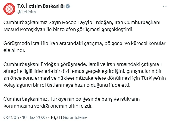 Cumhurbaşkanı Erdoğan, Pezeşkiyan ile görüştü: Türkiye rol üstlenmeye hazır